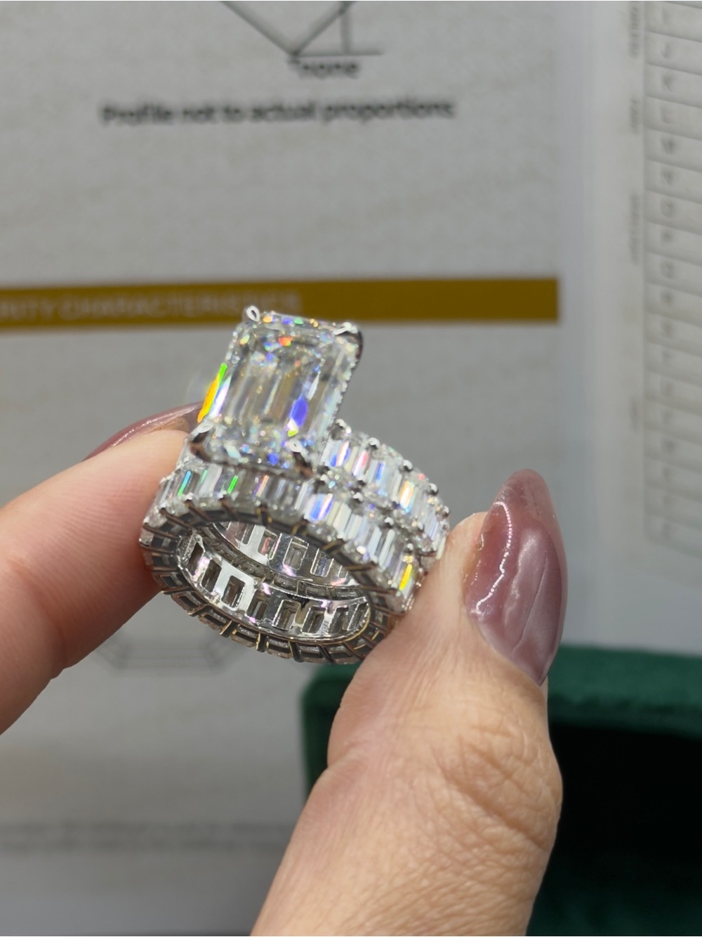 30cttw emerald cut Moissanite statement wedding set size 6.5